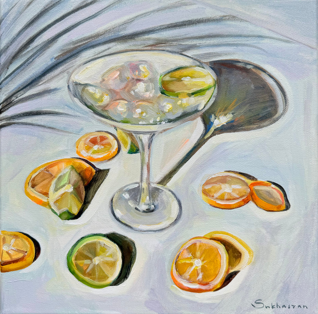 Still Life with Martini Cocktail and Lemons