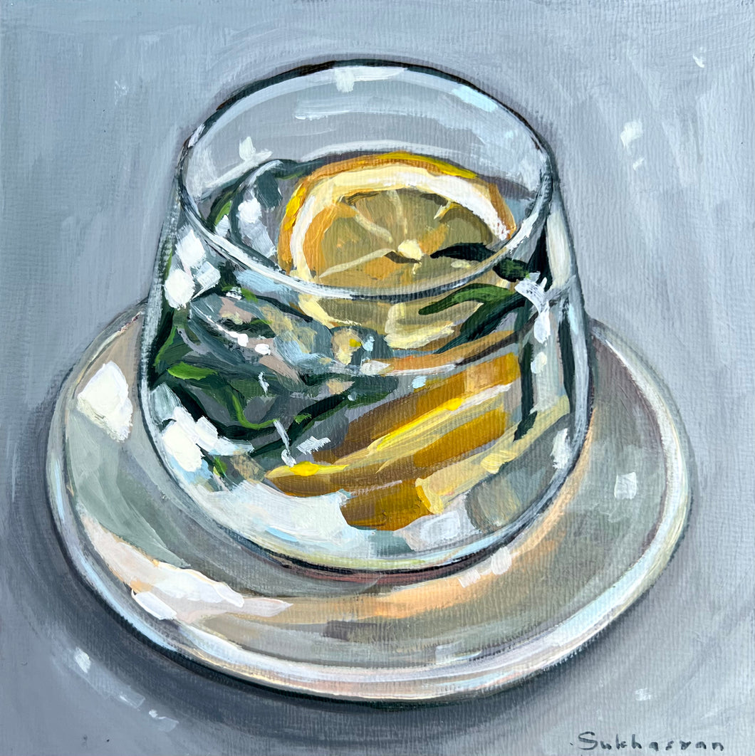 Still Life with Glass of Water with Lemon