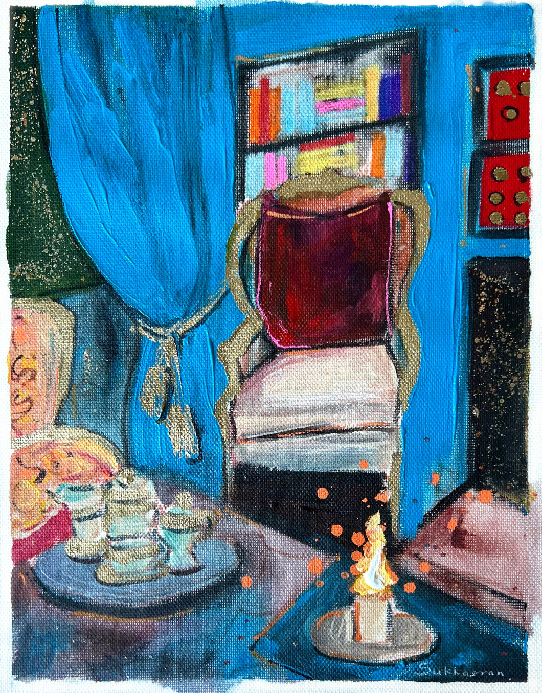 Interior with Blue Curtains