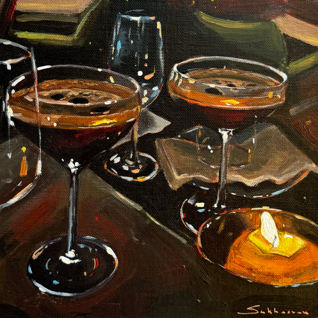 Still Life with Espresso Martinis and Candle