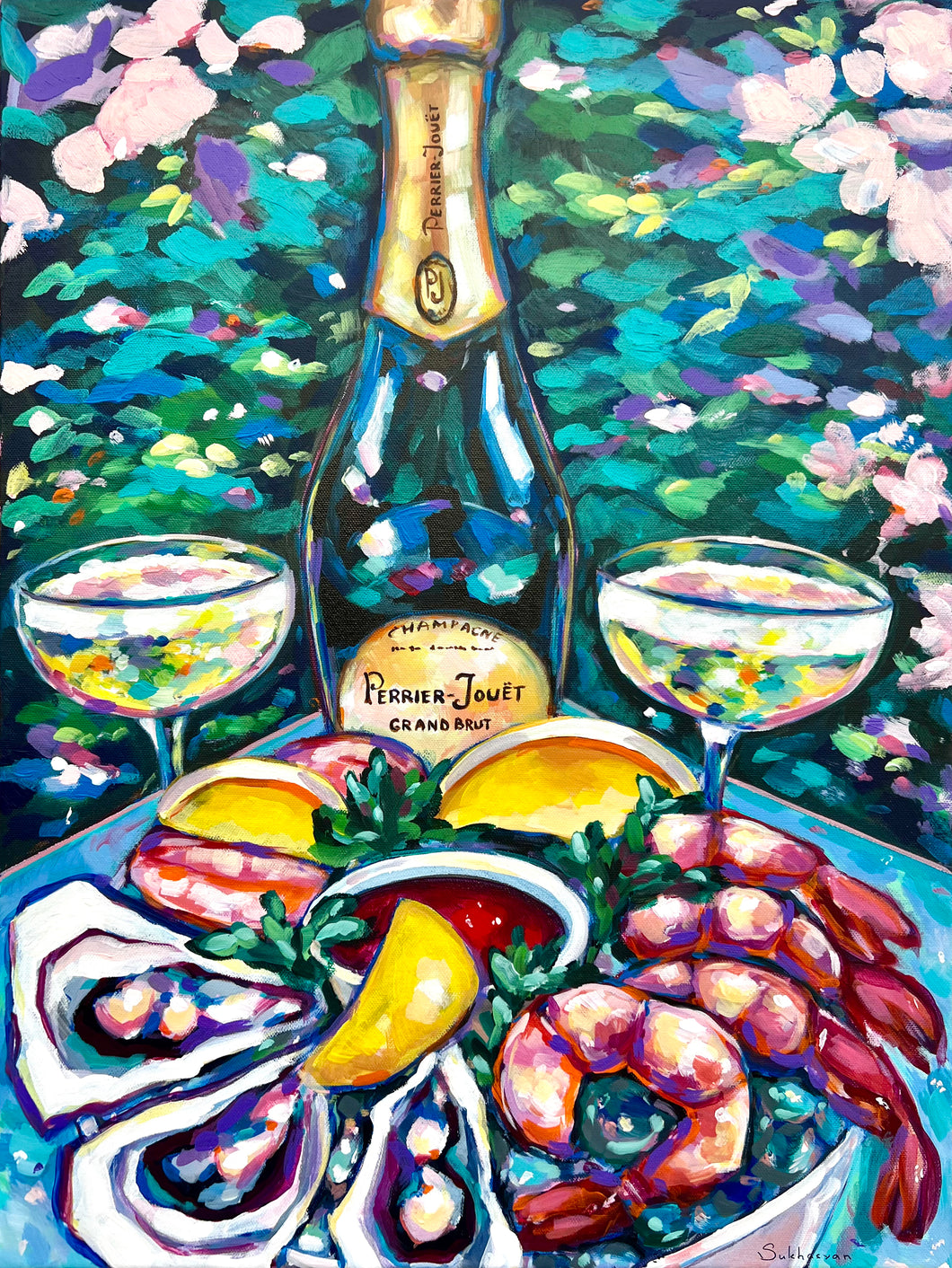Still Life with Champagne, Mussels,Shrimps and Lemons