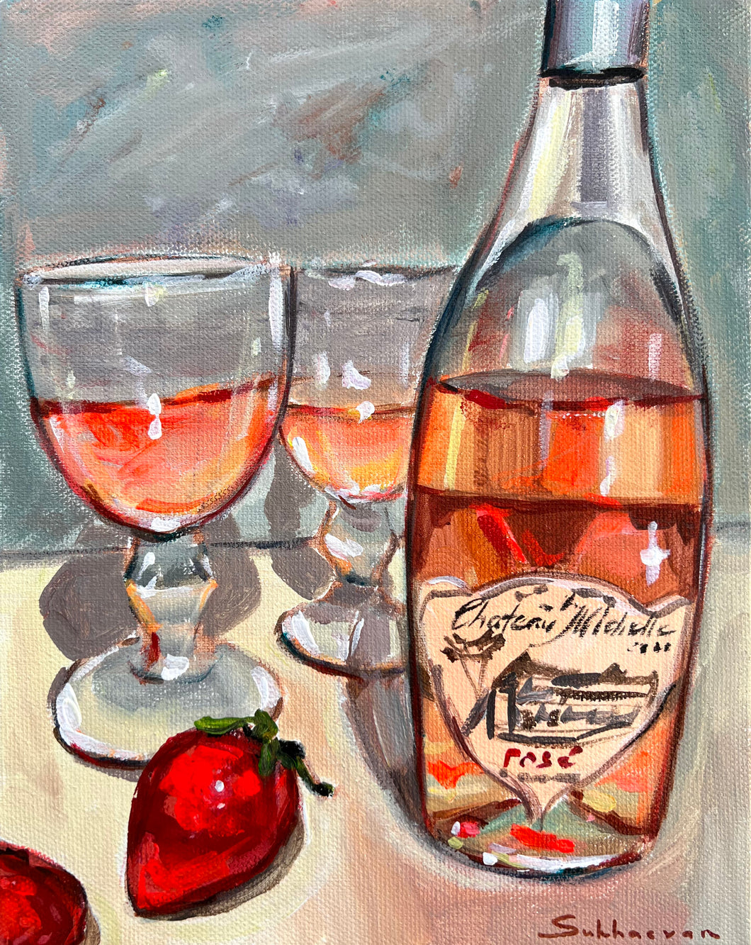 Still Life with the Rosé and Strawberries