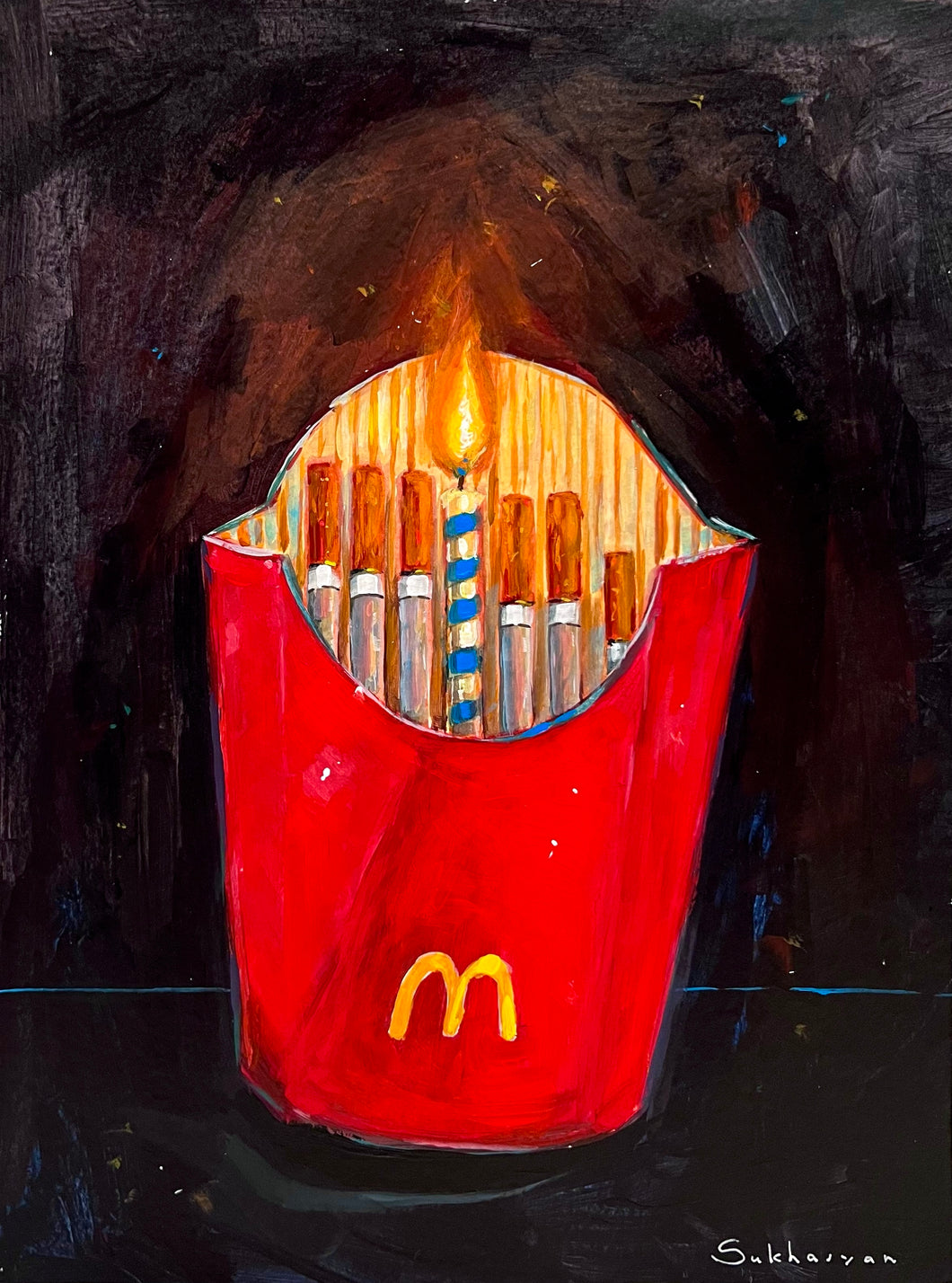Still Life with Cigarettes and Birthday Candle in McDonald’s Fries Box