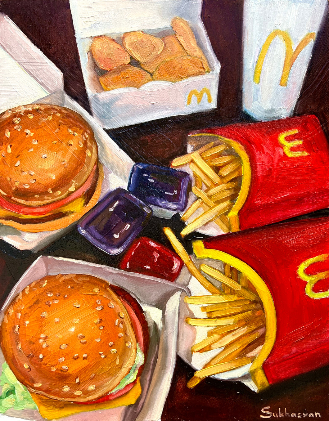 Archival giclée print of the Original acrylic painting Still life with McDonald’s by Victoria Sukhasyan.