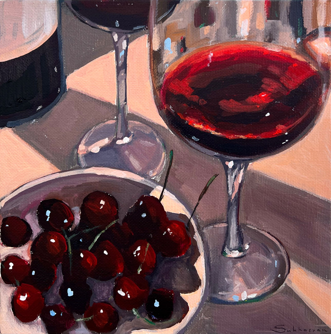 Still Life with Red Wine and Cherries