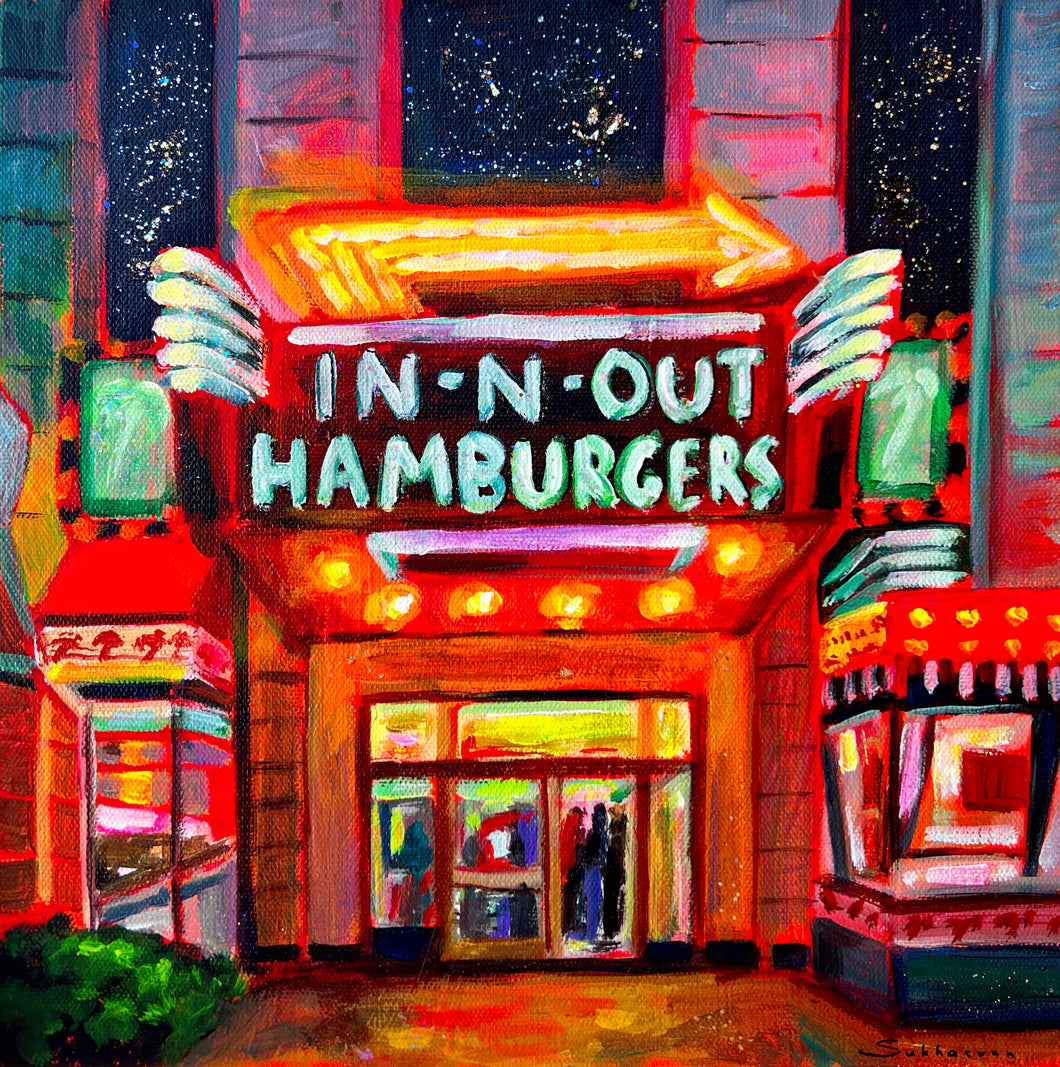 Archival giclée print of the Original acrylic painting on canvas In-N-Out Burger. Las Vegas by Victoria Sukhasyan.